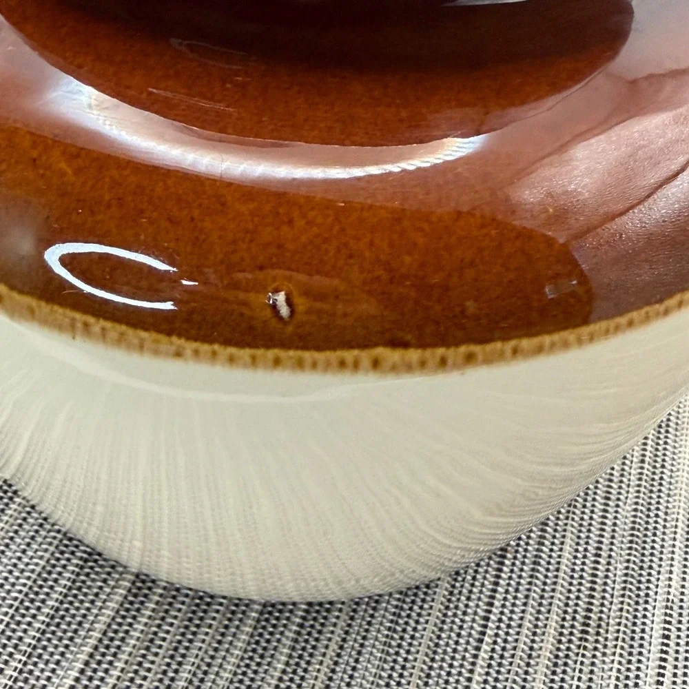 Vintage McCoy Pottery 342 Bean Pot Casserole with Lid Brown Cream Glaze 2 Quart